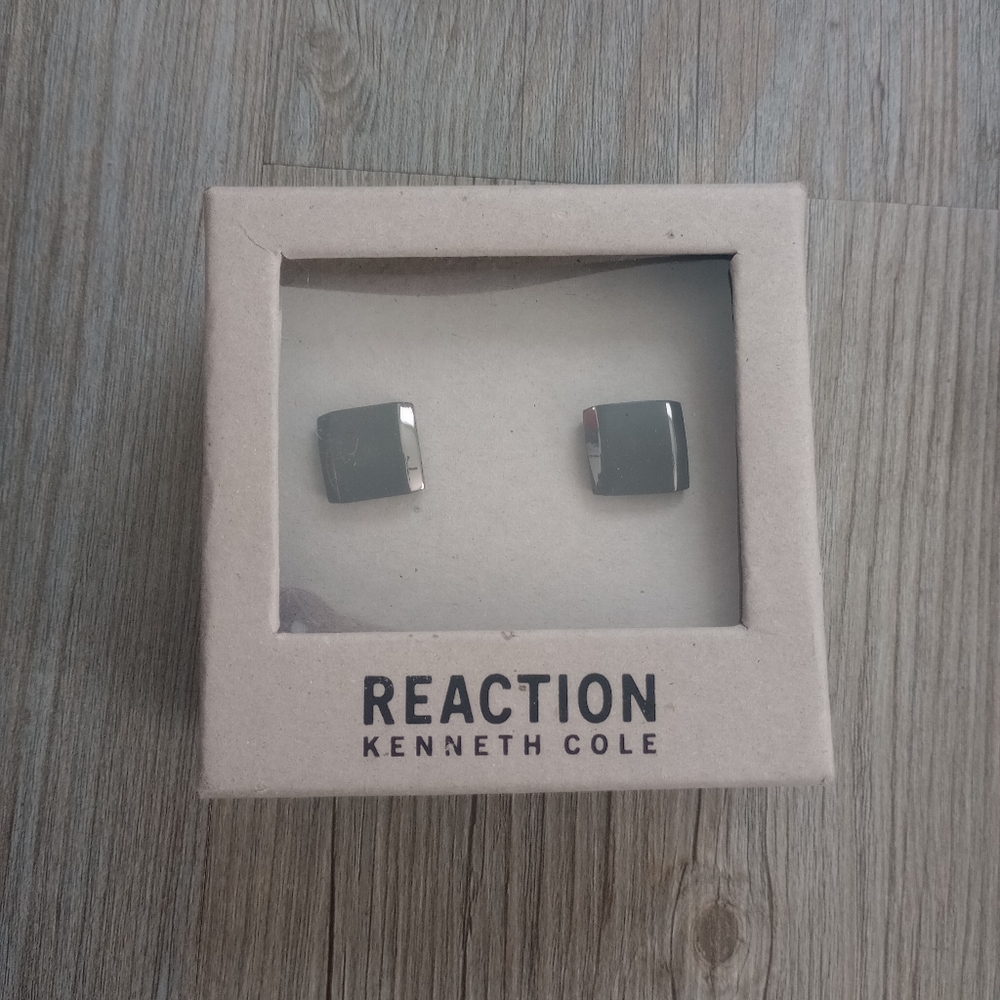 Kenneth Cole Reaction Men's Square Black Silver Cufflinks